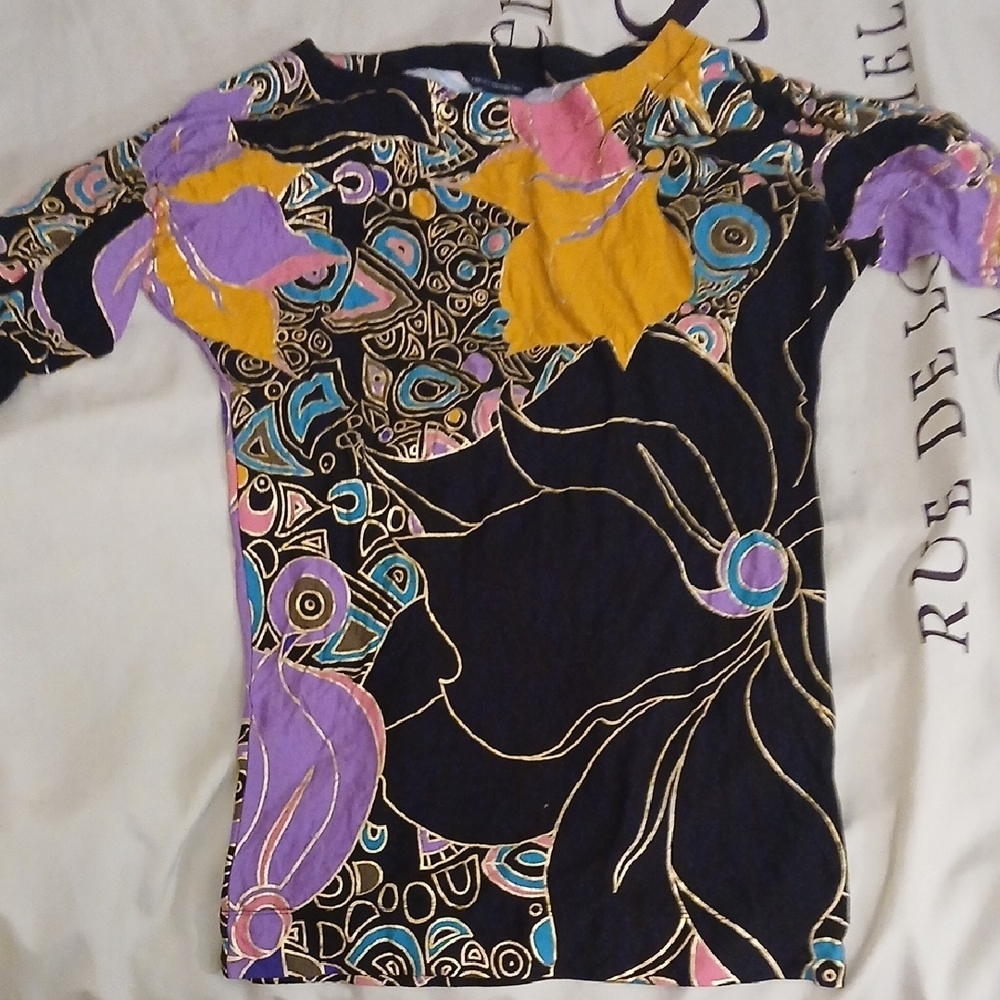 French Connection Pucci Style Black and Purple Midi Tunic Dress Size 8
